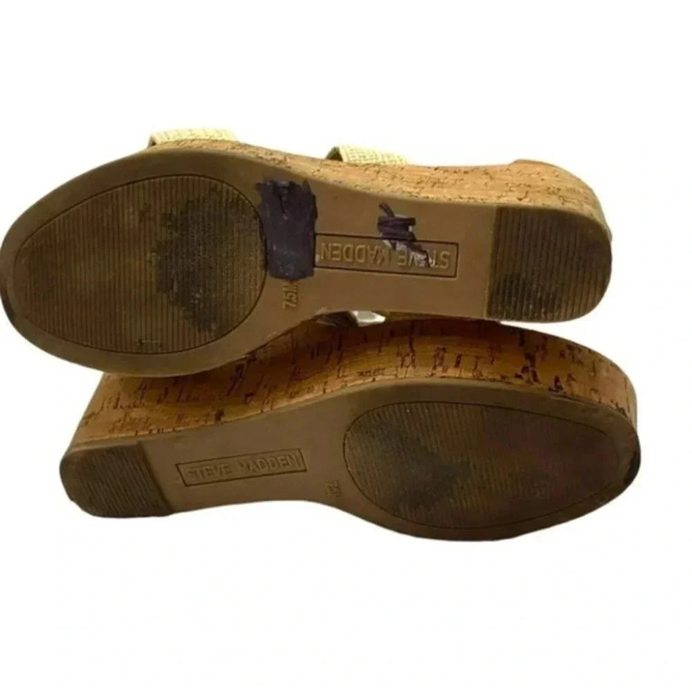 Steve‎ Madden Elwyn Platform Wedge Sandal 10 Tan Cork Leopard Print Strappy Zip